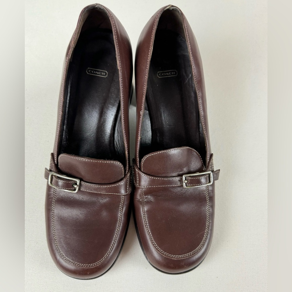 Coach Vintage 2.5” Chunky Heel Brown Leather Loafers Women’s 8.5 FAWN-J180 - Picture 2 of 12